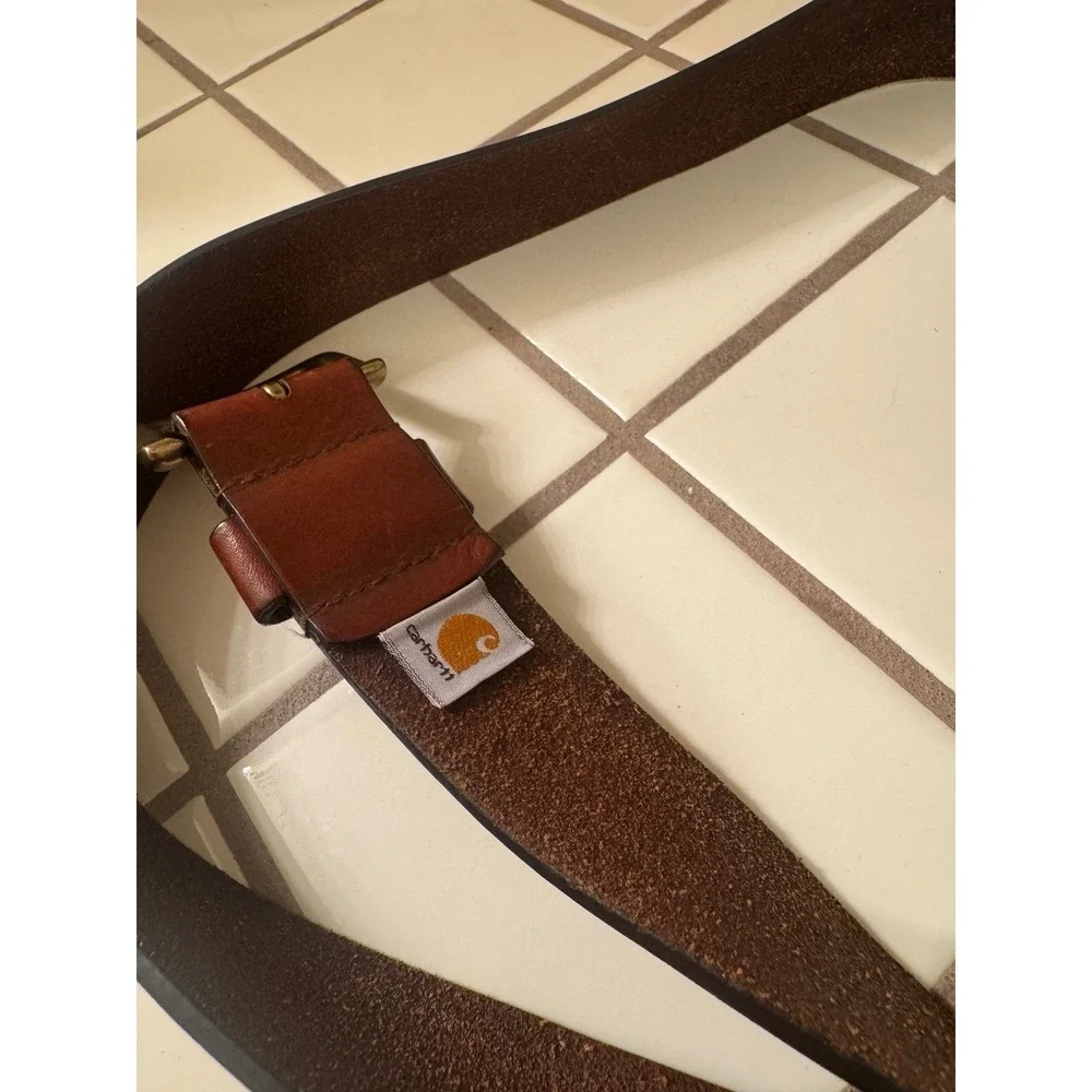Carhartt Brown Leather Belt Brass Buckle‎ Menswear Casual Size 52